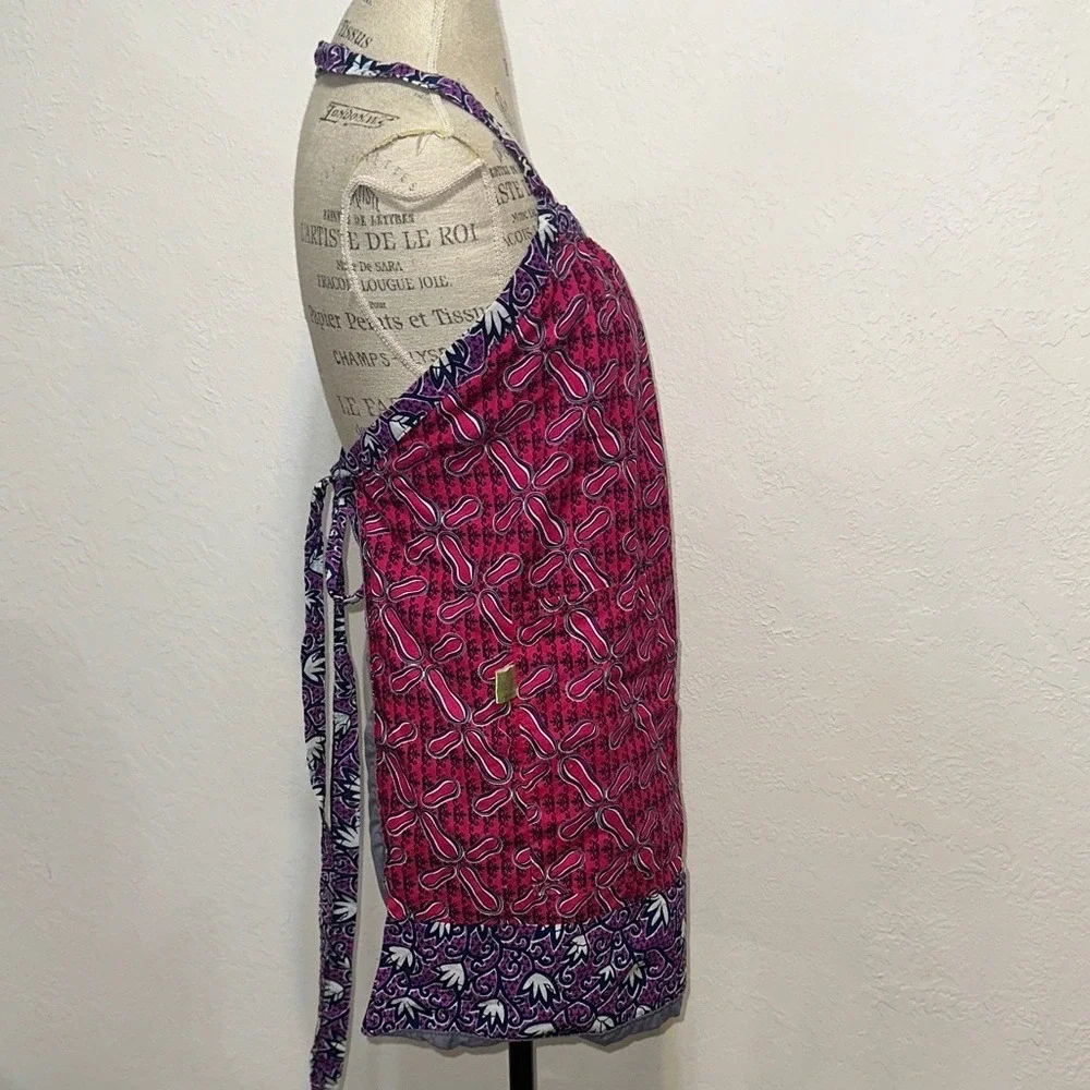 Global Mamas Pink Purple Batik Print Cotton Apron with Front Pocket Fair Trade